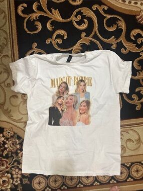 Large Margot Robbie Graphic Tee - White with Gold Text